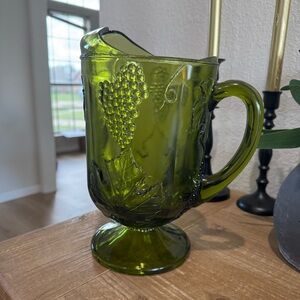 Vintage 70s Indiana Glass Carnival Harvest Green Glass Pitcher